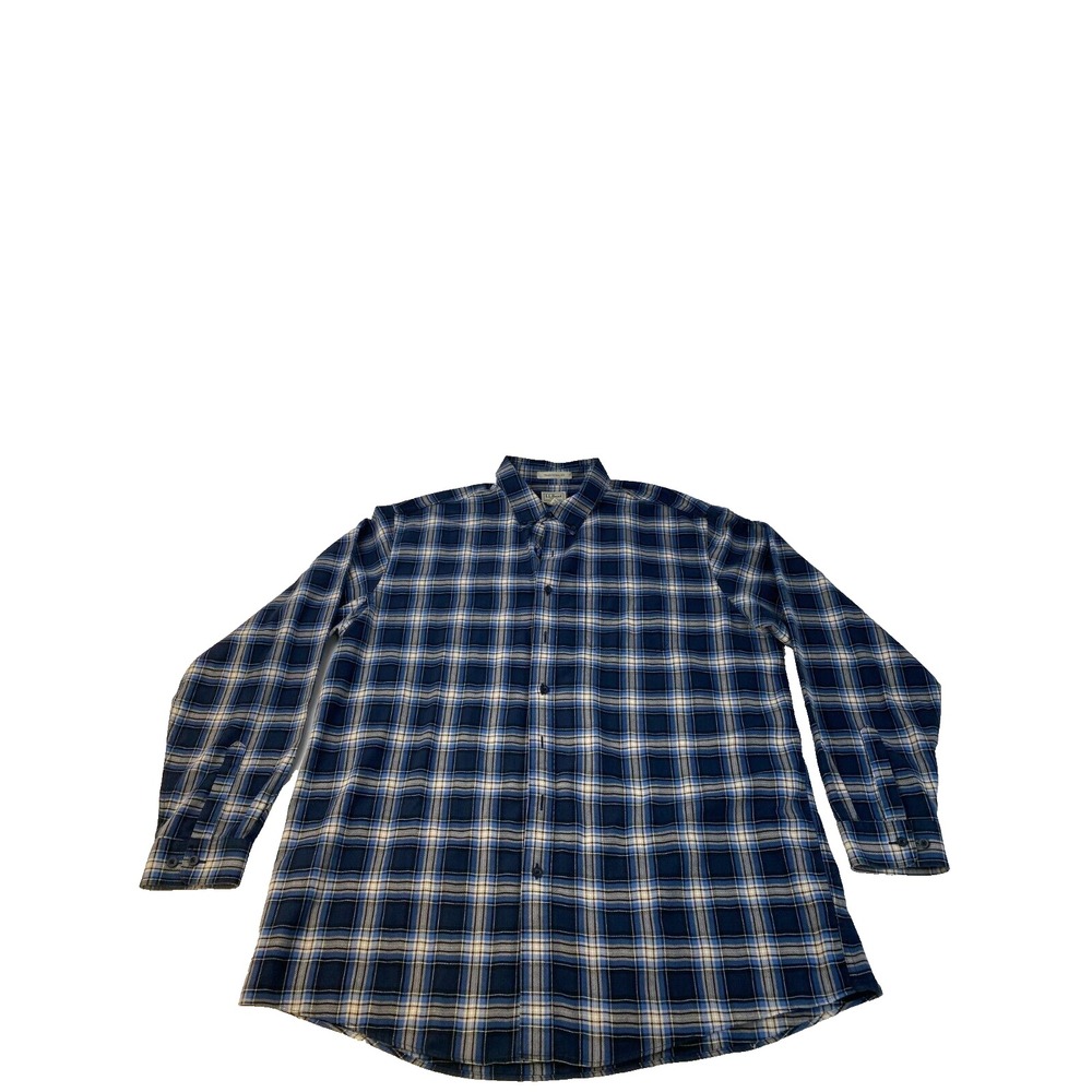 L.L Bean‎ long sleeve SHIRT Button Front Plaid Blue pocket Size XXL Tall Cotton
